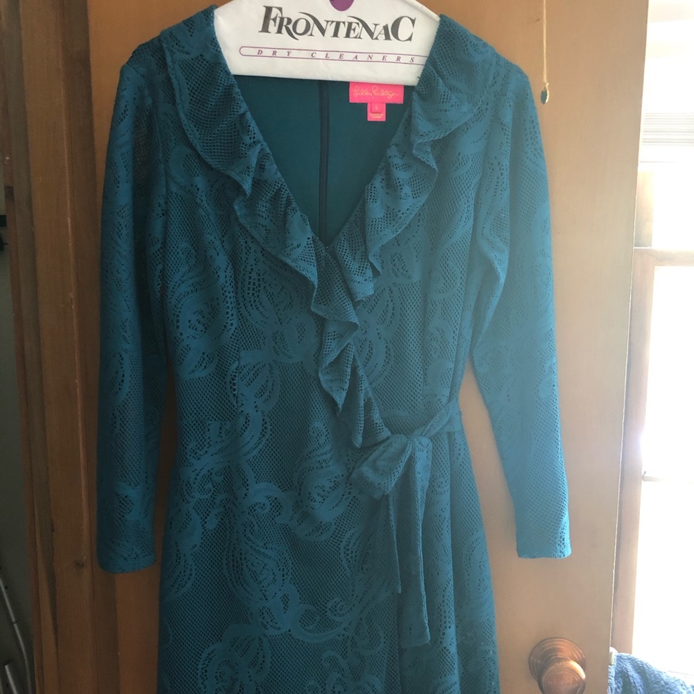 Lilly Pulitzer Teal Lace Wrap Around Romper
